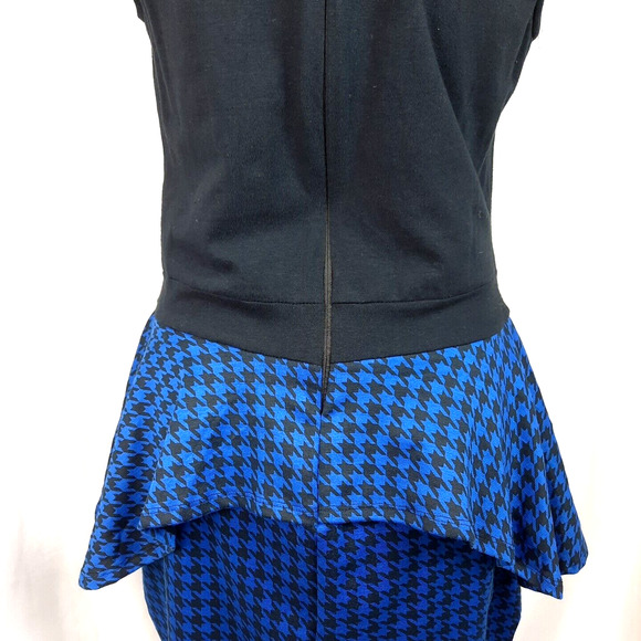 Vtg Apple Bottoms Y2K Cut Out Peplum Pencil Dress Large Blue Black Houndstooth - Picture 11 of 16